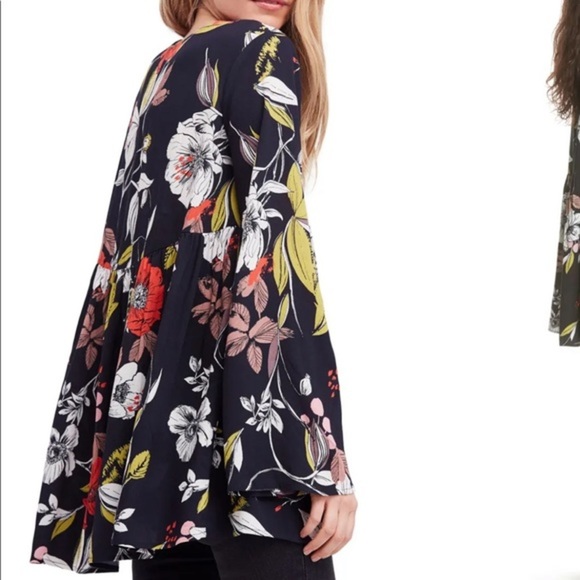 Free People Bella Floral Print V Neck Bell Sleeve Tunic Top Dress XS - Picture 4 of 10